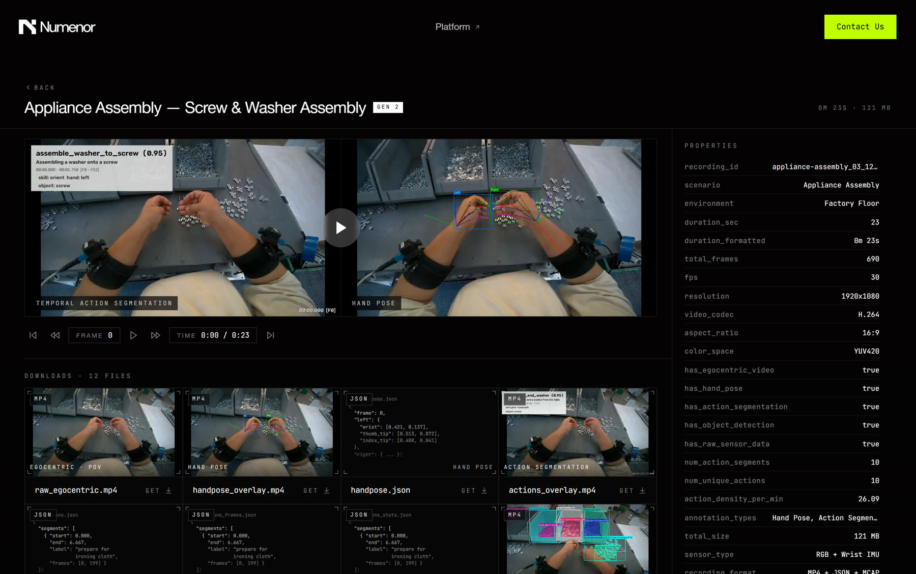 Numenor data explorer — annotated episode with hand pose and action segmentation